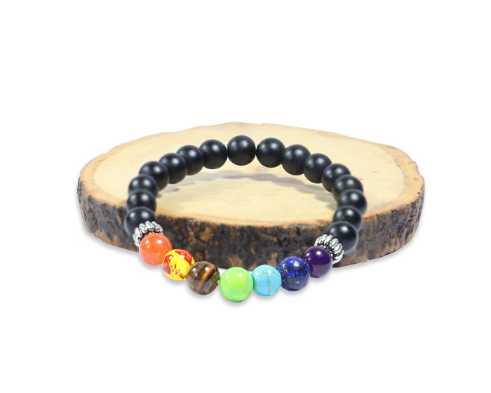 Combo of 7 Chakra Black Onyx Bracelet with 7 Chakra Orgonite Pendant