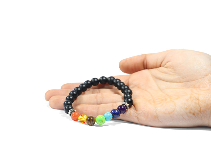 Combo of 7 Chakra Black Onyx Bracelet with 7 Chakra Orgonite Pendant