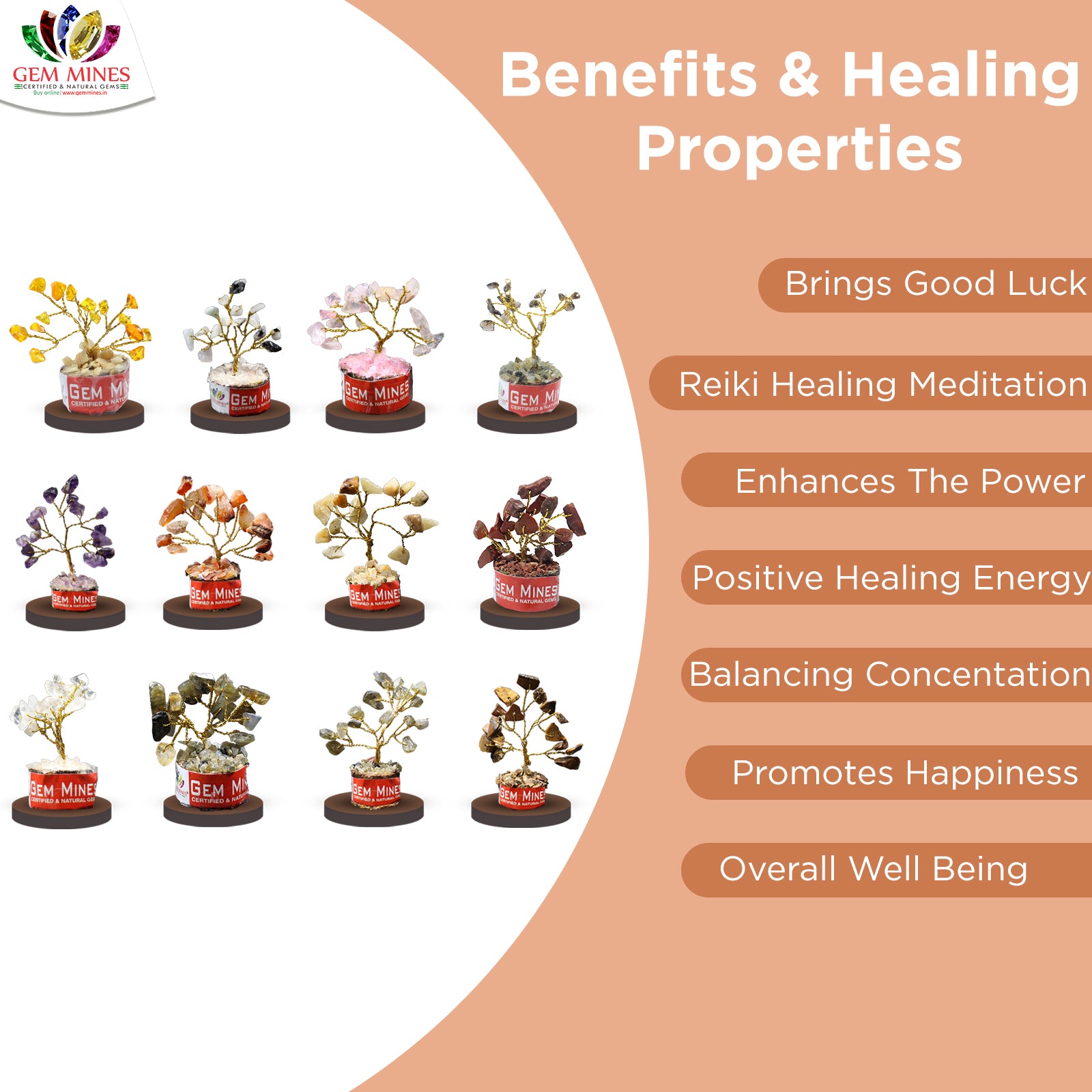 Set of Natural 12 Mini Crystal Tree