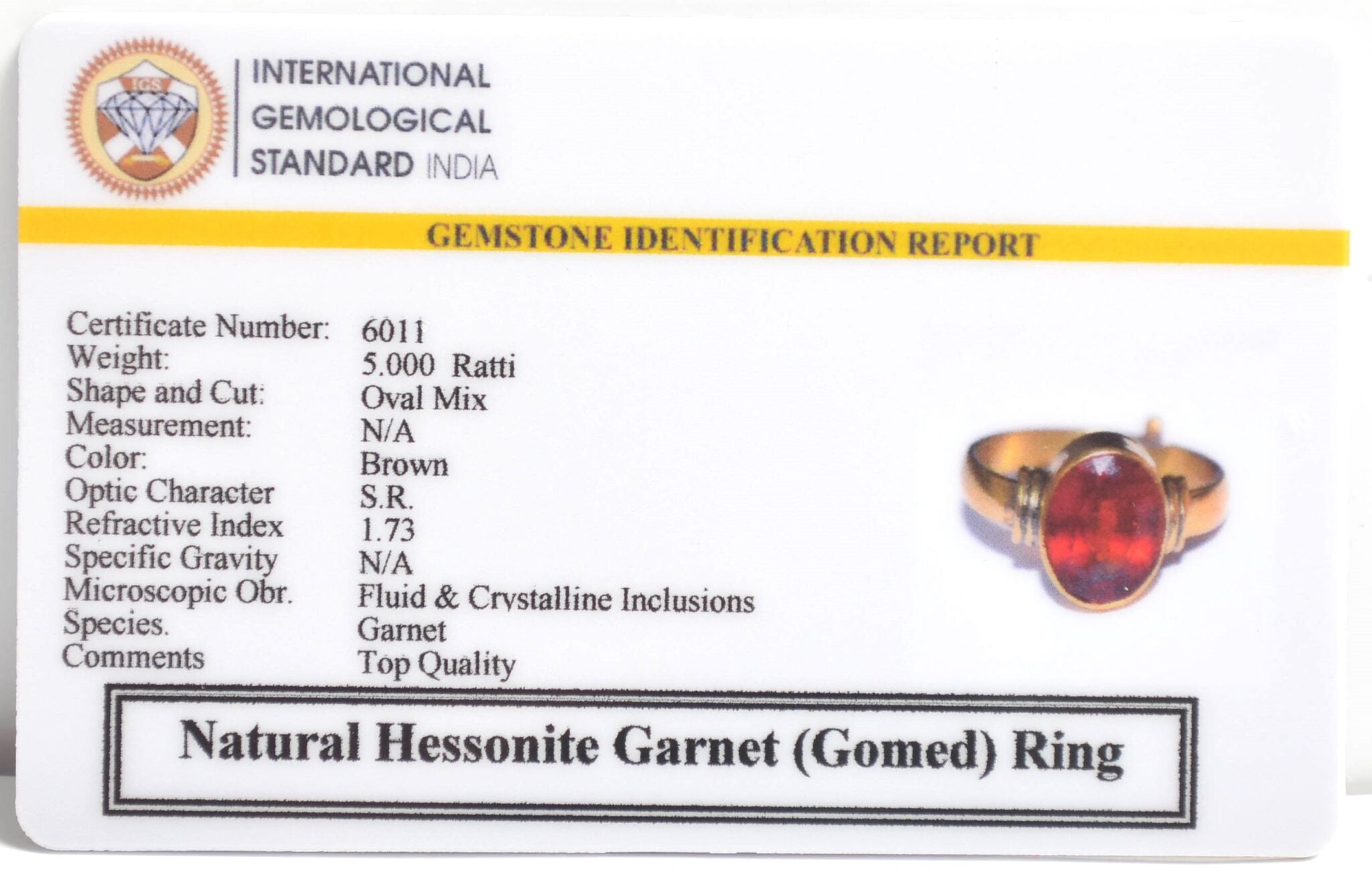 Natural Gomed (Hessonite) Ring (5+ Ratti)