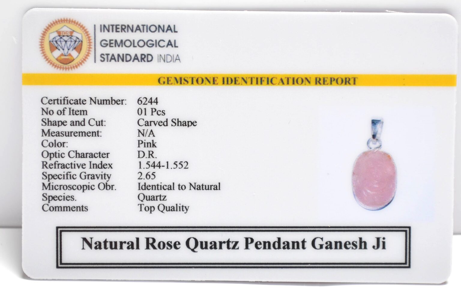 Ganesh ji Rose Quartz Pendant