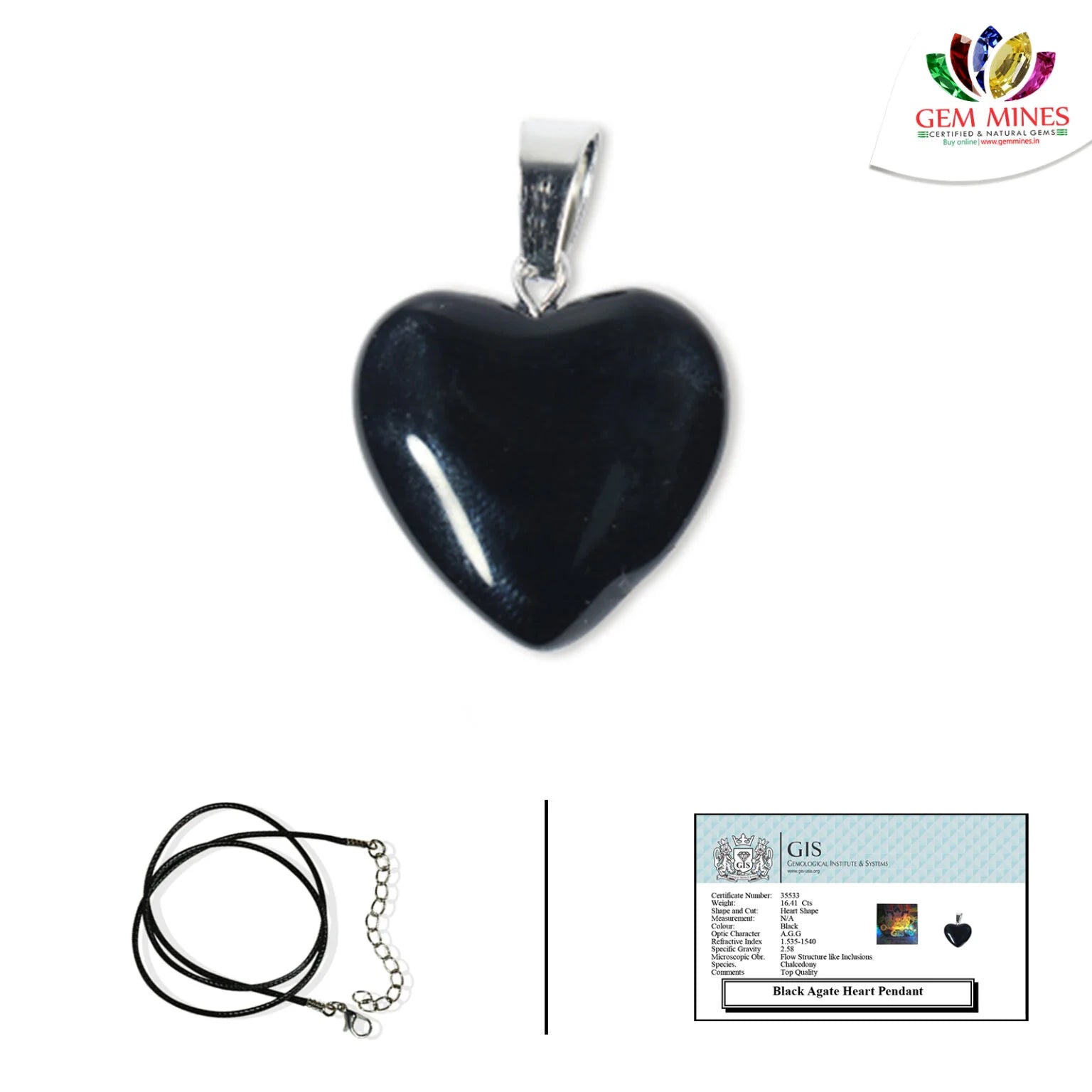 Black Agate Heart Pendant