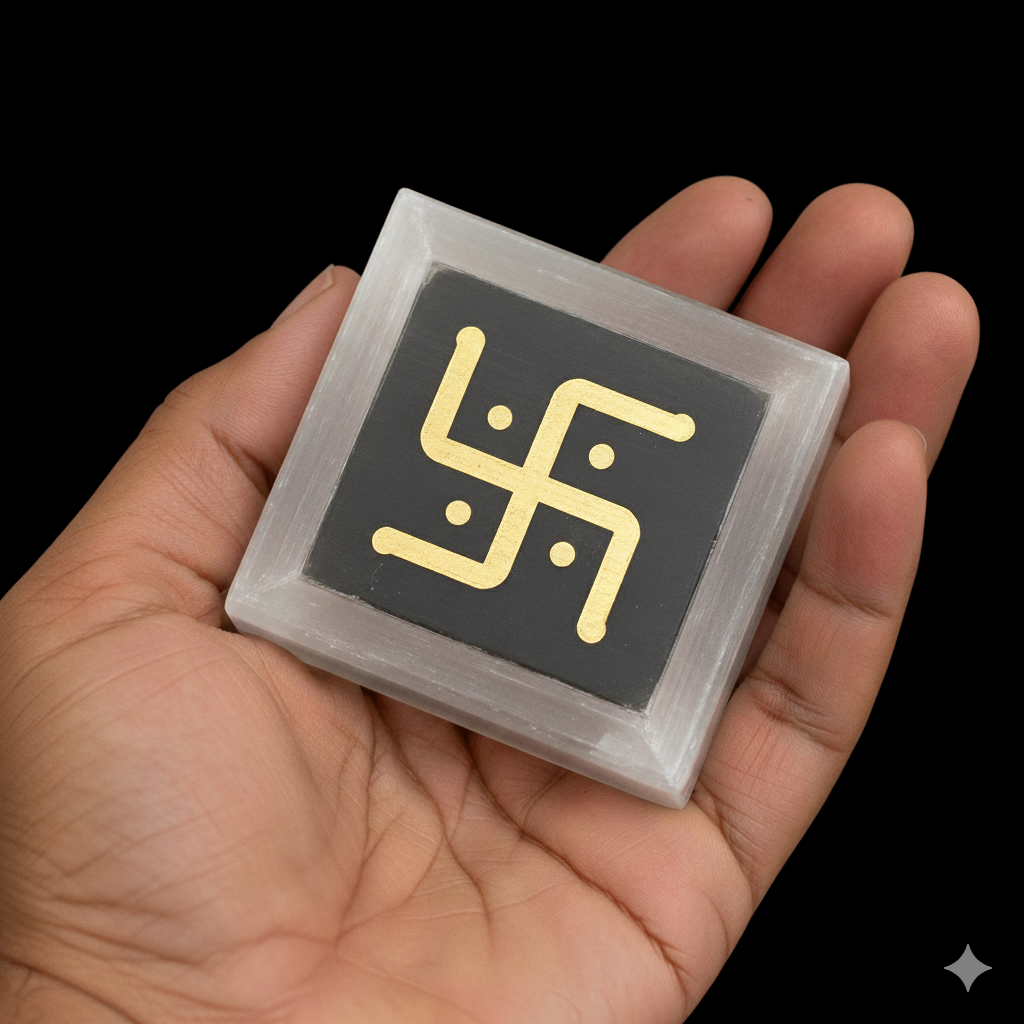 Selenite Swastik Energy Cube