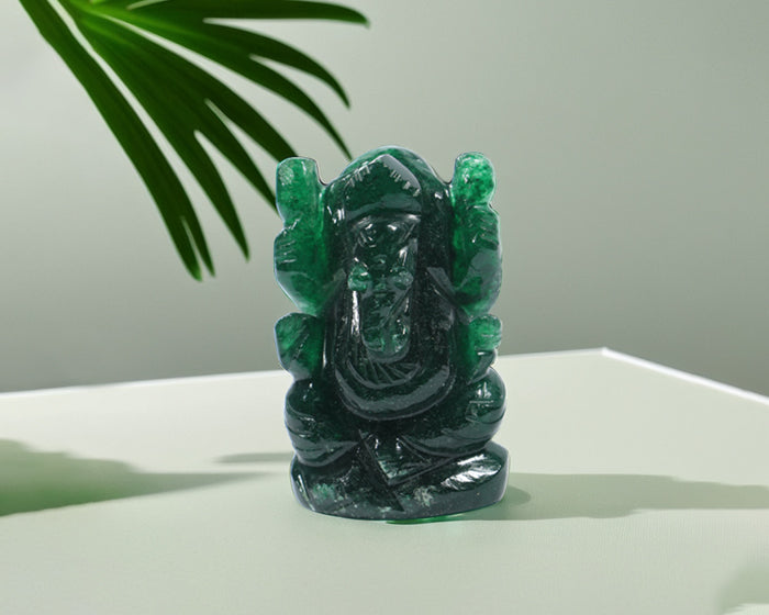 Natural Green Jade Ganesh Ji Statue