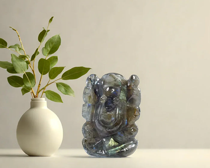 Natural Labradorite Ganesh Ji Statue
