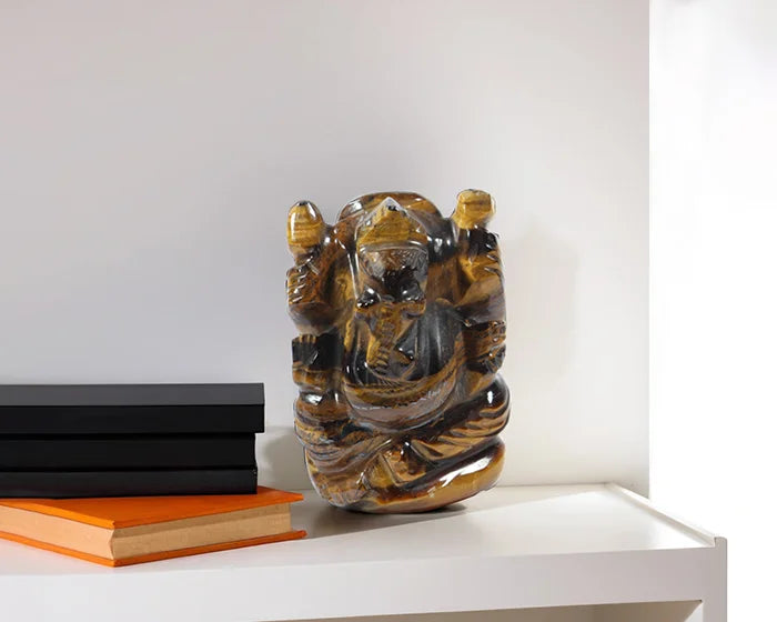 Natural Tiger's Eye Ganesh Ji Statue