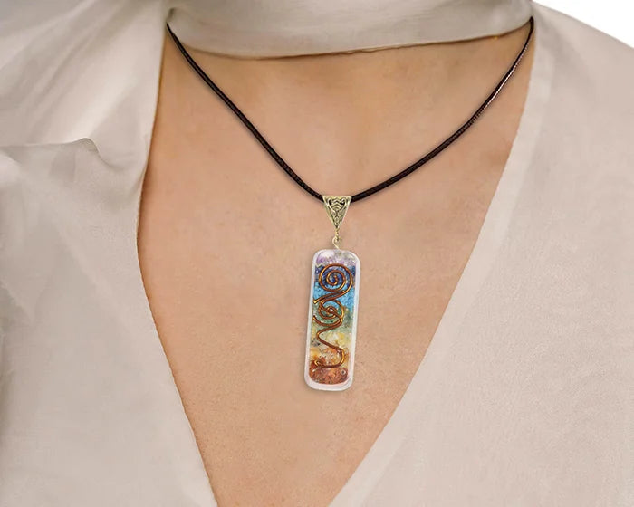 Combo of 7 Chakra Lava bracelet with 7 Chakra Orgonite Pendant