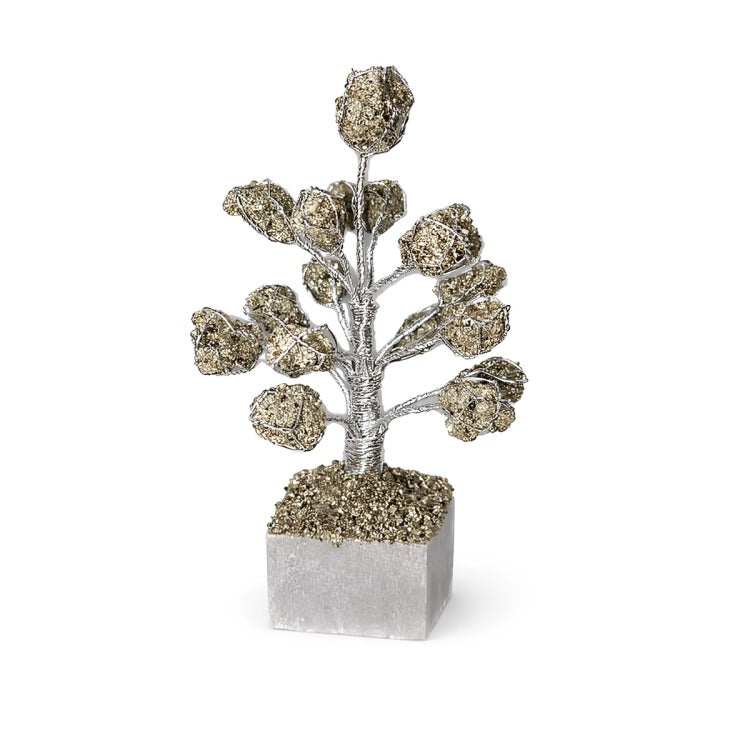 Selenite Pyrite Silver Wire Tree