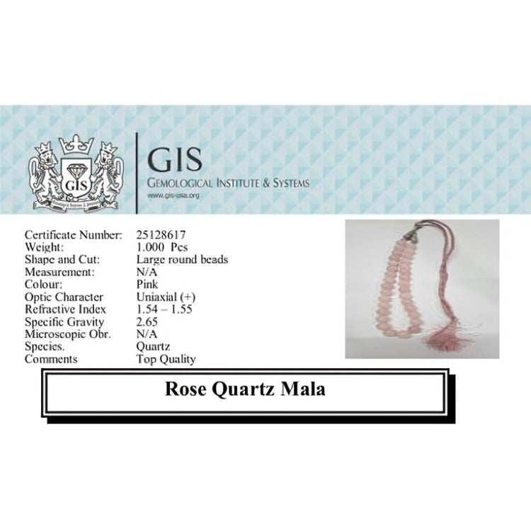Certified Natural Rose Quartz Mala 10 mm