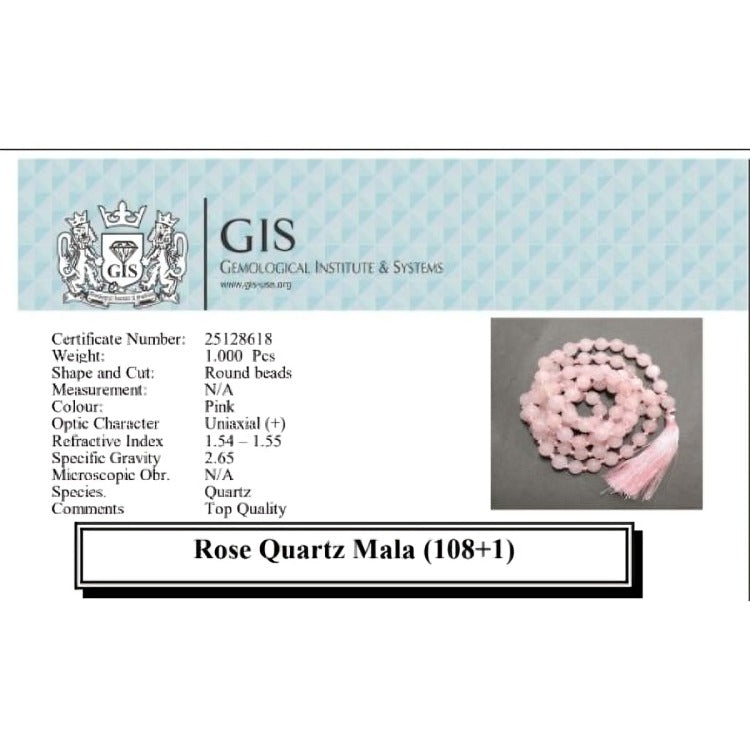 Certified Natural Rose Quartz Mala