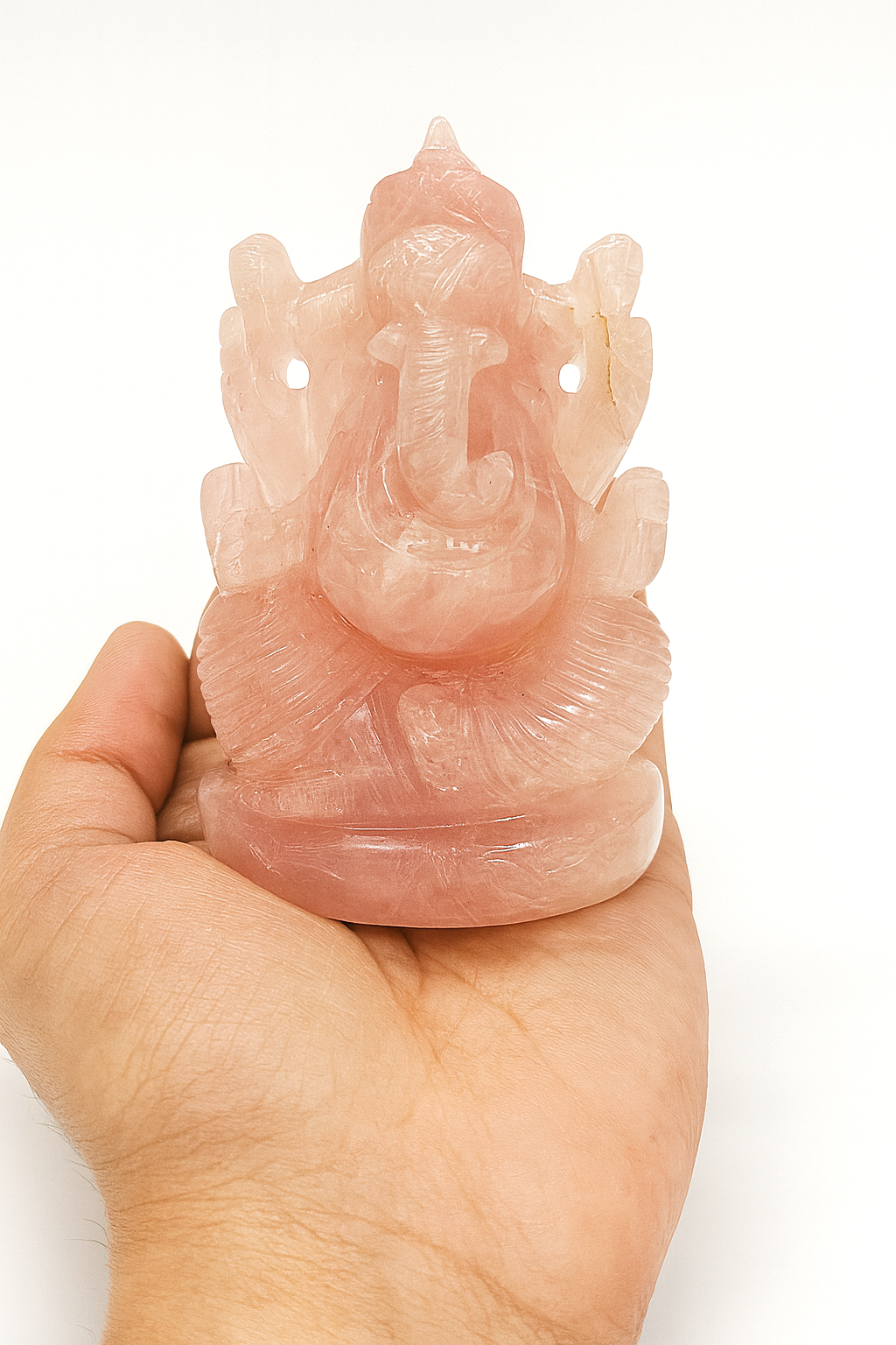 Natural Rose Quartz Ganesh Ji Statue